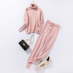 Autumn and Winter Explosions Sportswear High Collar Sweater Knit Pants Suit Casual Women's Two-piece Suit