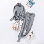 Autumn and Winter Explosions Sportswear High Collar Sweater Knit Pants Suit Casual Women's Two-piece Suit