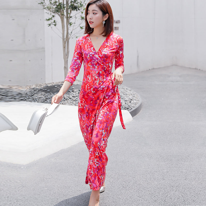 Floral Print Boho Long Dress Women Maxi Dresses Vestidos Sexy Side Split Casual Beach Summer Dress robe dropshipping plus Size