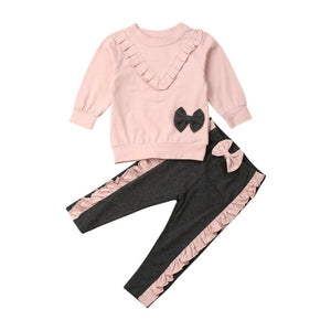 Fashion Kids Baby Girl Clothes Jumper Ruffles Sweatshirt Leggings Pants Trousers Bowknot Outfit Tracksuit Warm Princess Clothing