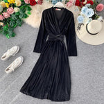 Vintage velvet dress women slim sexy v-neck bandage dresses vestidos new 2019 autumn winter long sleeve elegant casual long robe