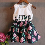 Girl 2pcs Summer Clothing Set 2016 Kids Baby Letter Shirt Tops+Floral Skirt Clothes Set