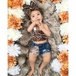 Toddler Kid Child Baby Girl Summer Leopard Sling Crop Top Denim Shorts Headband 3Pcs Clothes Set Outfit Costume Clothing 1-6Y