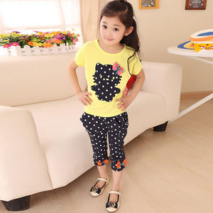 2017 Girls Summer Casual Clothes Set Children Short Sleeve Cartoon T-shirt + Short Pants Sport Suits Girl Clothing Sets for Kids