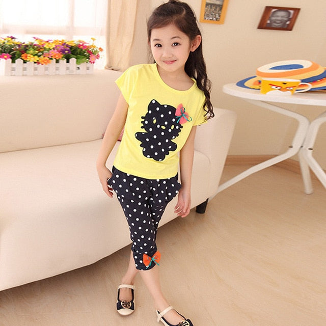 2017 Girls Summer Casual Clothes Set Children Short Sleeve Cartoon T-shirt + Short Pants Sport Suits Girl Clothing Sets for Kids